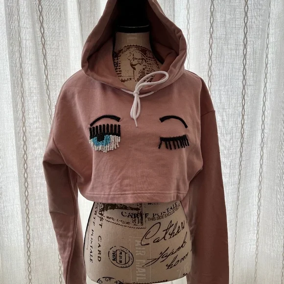 Chiara Ferragni dusty pink cropped hoodie - Picture 1 of 5